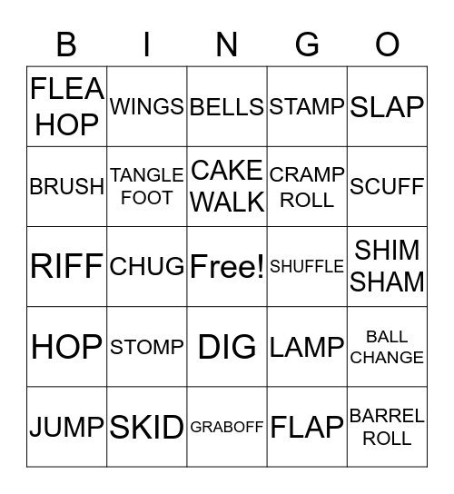 TAP DANCE  Bingo Card