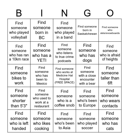 Icebreaker Bingo Card