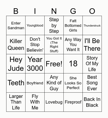 BOY BAND BINGO Card