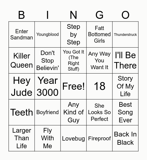 BOY BAND BINGO Card