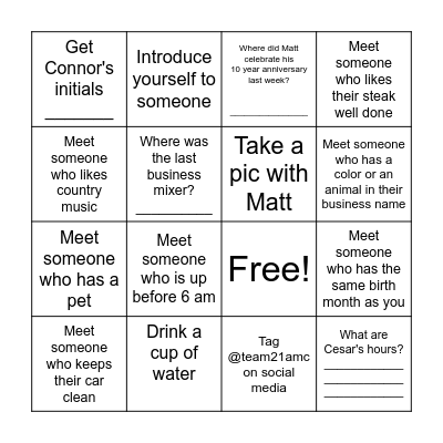 Happy Hour Bingo Card