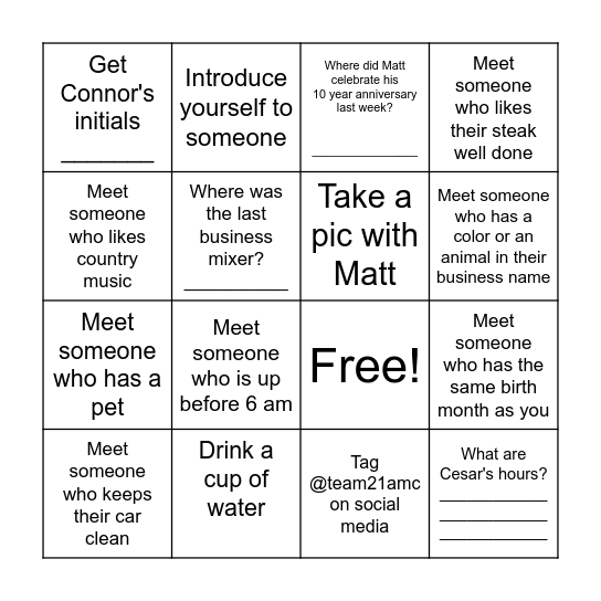 Happy Hour Bingo Card