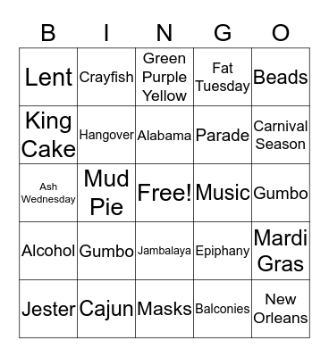 Mardi Gras Bingo Card