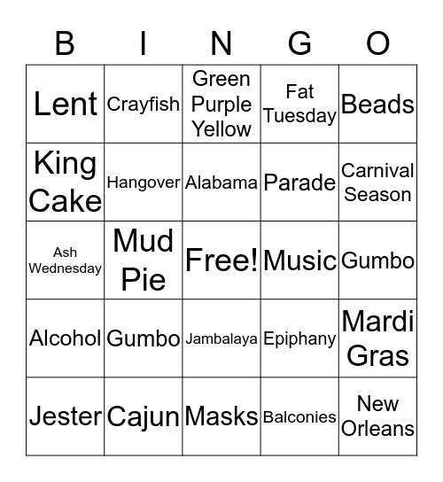 Mardi Gras Bingo Card