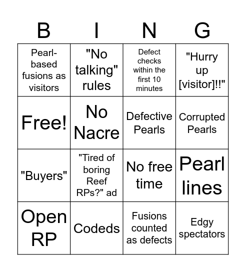 Reef RP Bingo Card
