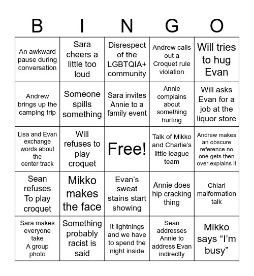 Croquet Bingo Card