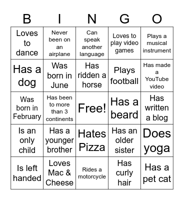 Human Bingo Card