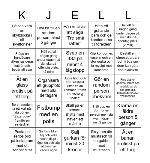 Kjellgo Bingo Card