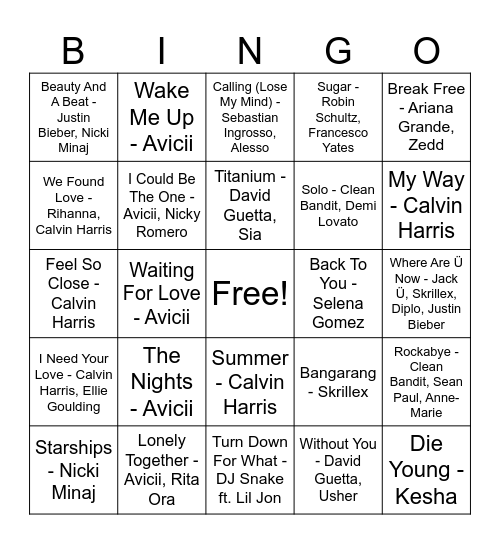 EDM Bingo Card