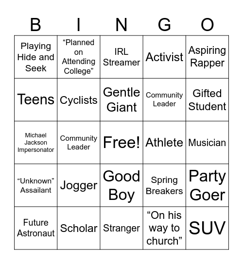 Euphemism Bingo Card