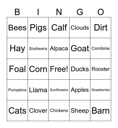 Farmyard Bingo! Bingo Card