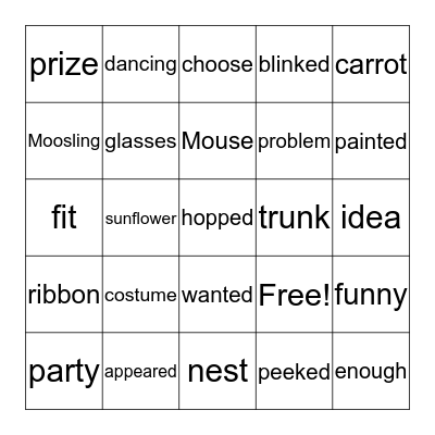 "The Costume Party" - Word Grid Game Board Bingo Card