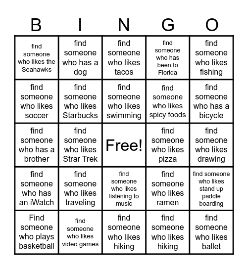 Get to Know You BINGO! Bingo Card