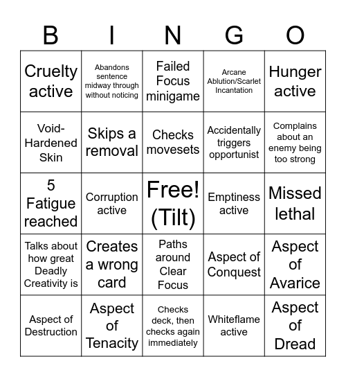 Falter Stream Bingo Card