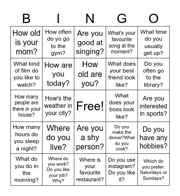 Conversation Review Bingo Card