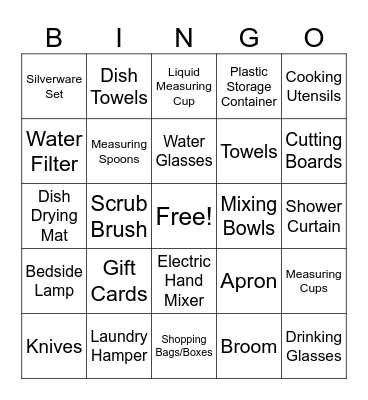 Bridal Shower Bingo Card