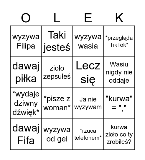 Olek Bingo Card