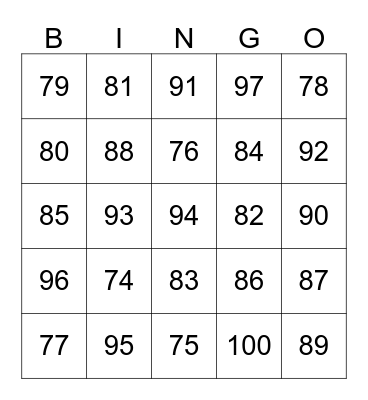 French number bingo Card