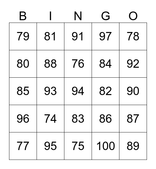 French number bingo Card