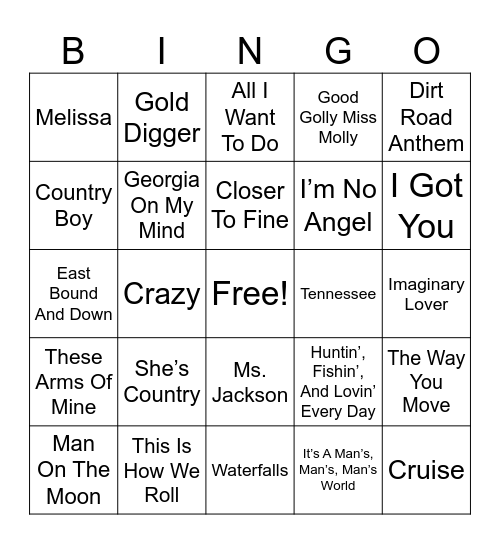 Georgia Bands Music Bingo Card