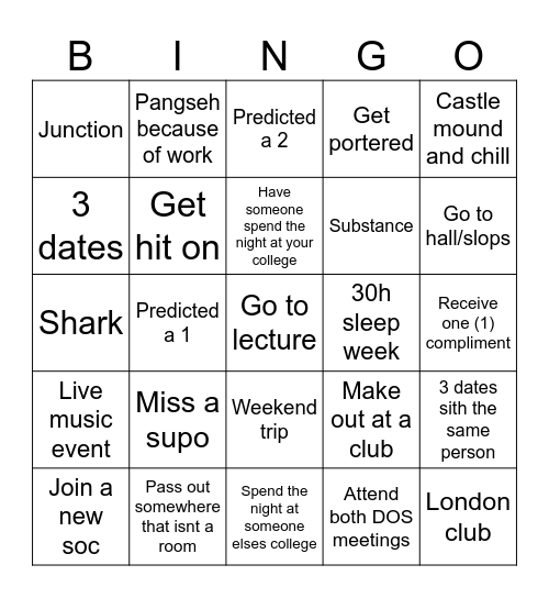 Michaelmas '23 Bingo Card