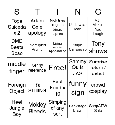 Sloppy Dynamite Card Bingo Card