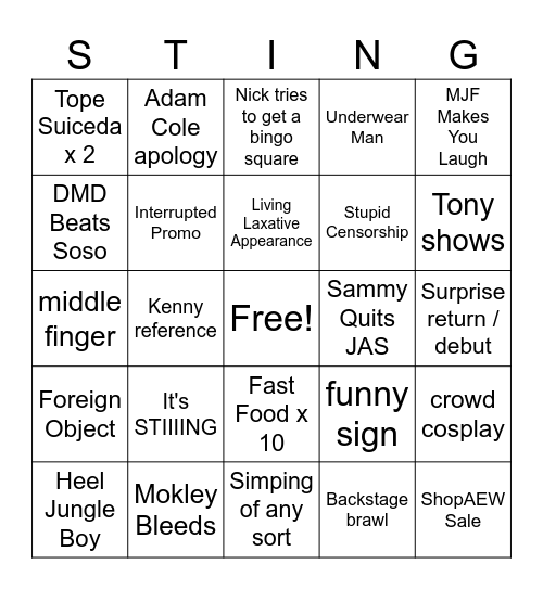 Sloppy Dynamite Card Bingo Card