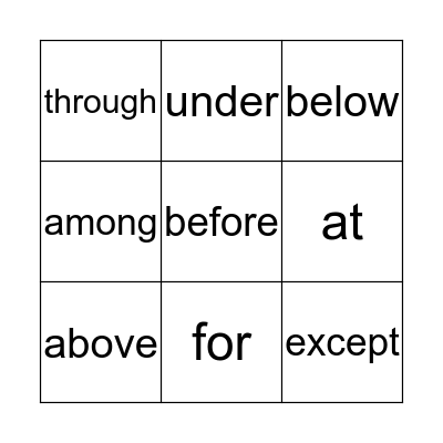 PREPOSITIONS Bingo Card