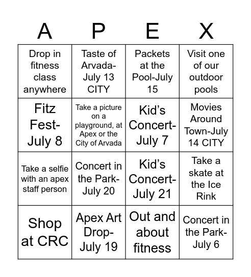 July Park and Recreation Month: Where Community Grows Bingo Card