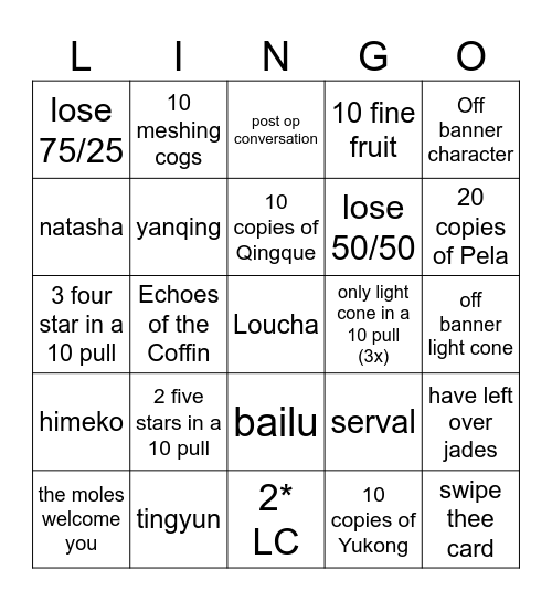 Loucha Summons Bingo Card