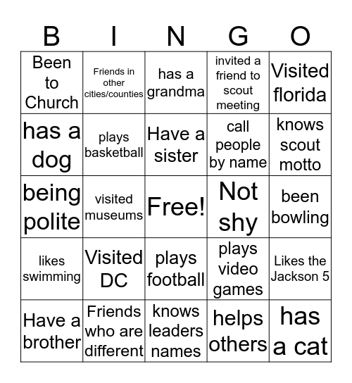 Getting to Know You Bingo Card