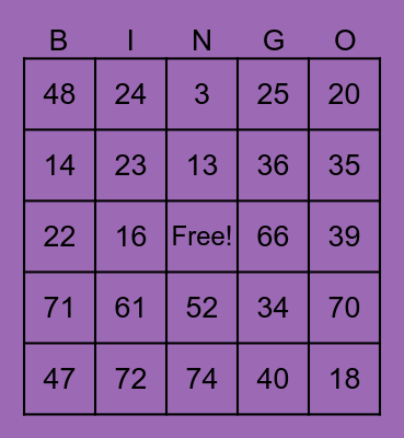 Game 1 6/28/2023 Bingo Card