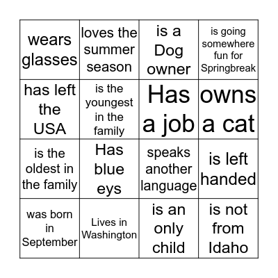 Find someone who  Bingo Card