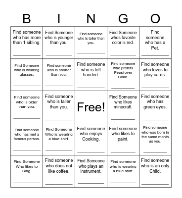 Find Someone Who Bingo Card