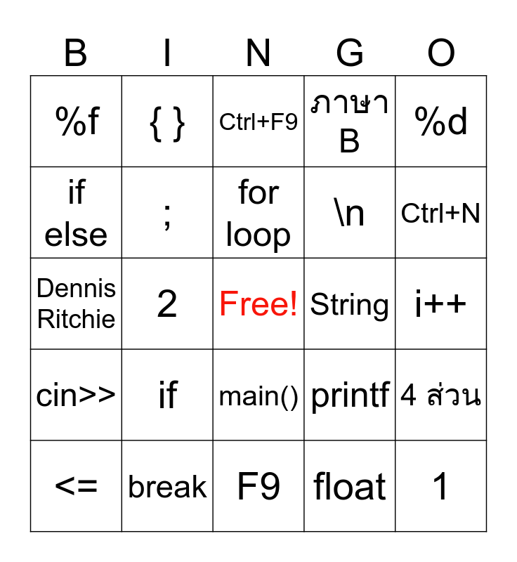Bingo Variable Bingo Card