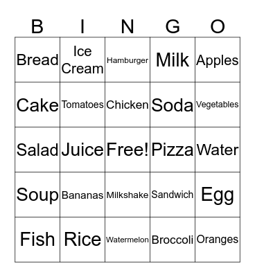 Food Bingo! Bingo Card