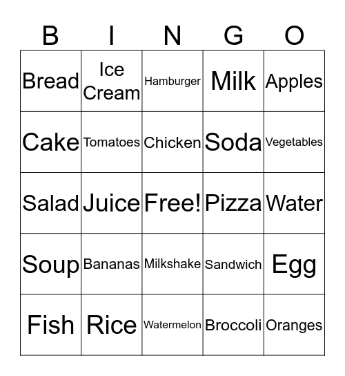 Food Bingo! Bingo Card