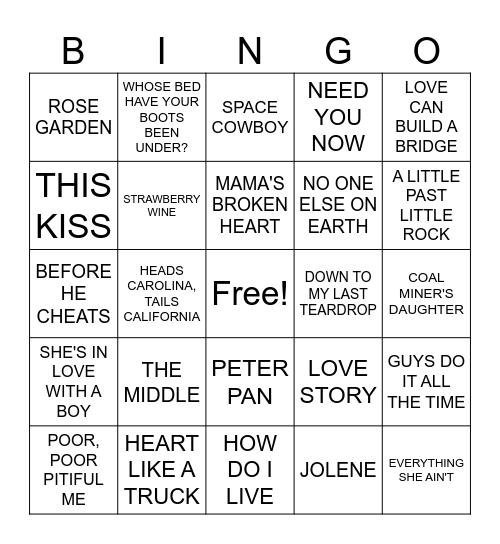 Ladies Of Country Bingo Card