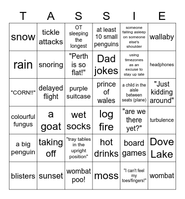 Tasmania Trip Bingo Card