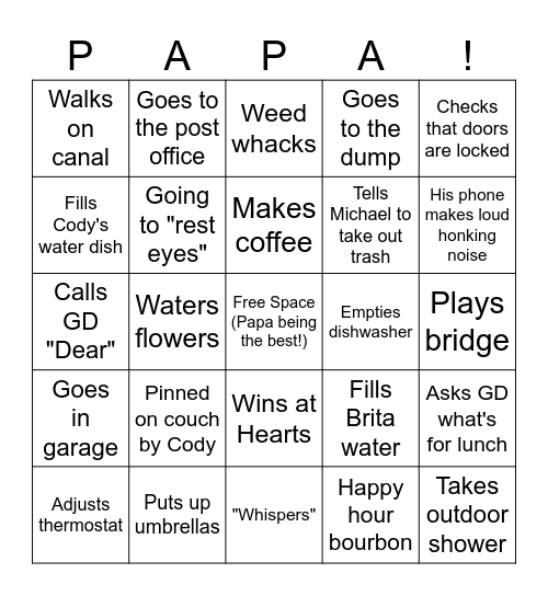 Papa's Beach Bingo! Bingo Card