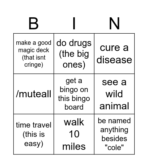 Untitled Bingo Card