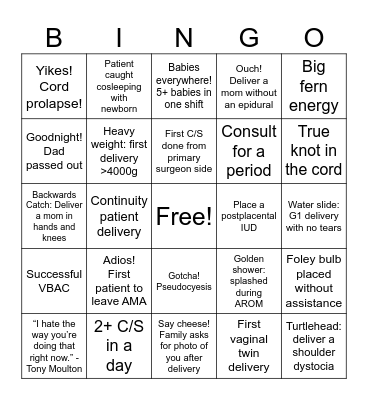 L&D Intern Bingo Card