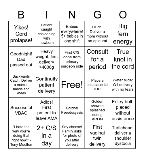 L&D Intern Bingo Card