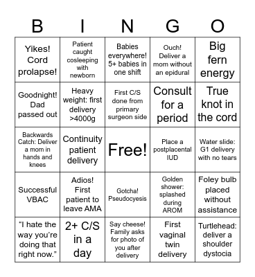 L&D Intern Bingo Card