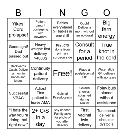 L&D Intern Bingo Card