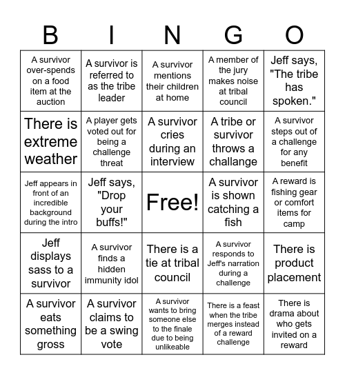 Survivor Bingo Card