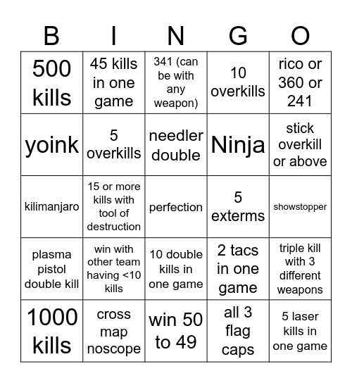 Halo Bingo Card