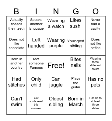 find someone who Bingo Card