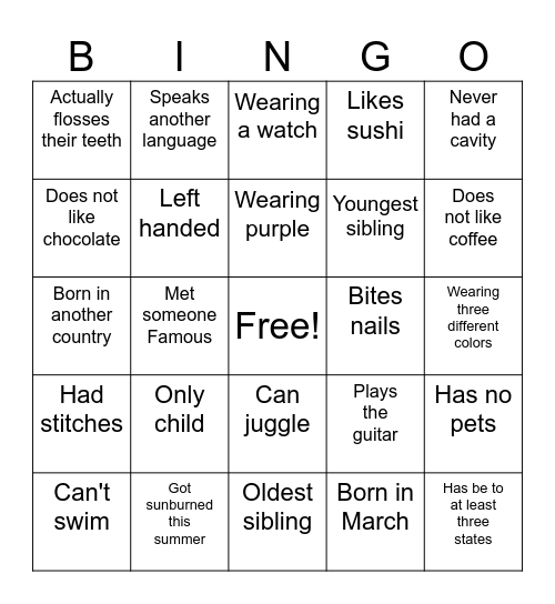 find someone who Bingo Card