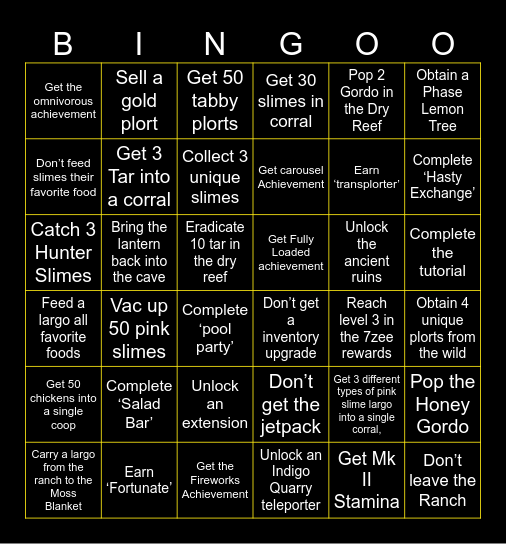 Slime Rancher Lockout Bingo Card